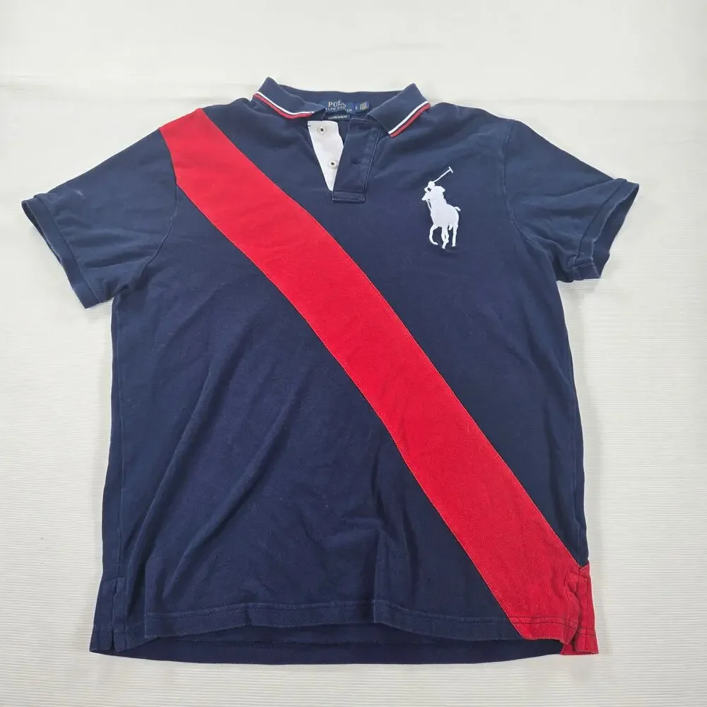 Polo Ralph Lauren Custom Slim Fit Enlarged Pony Blue Polo Shirt Men's Size Large